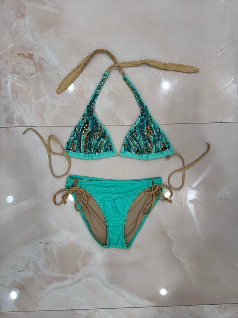Victoria's Secret Aqua Sequin Bikini Set